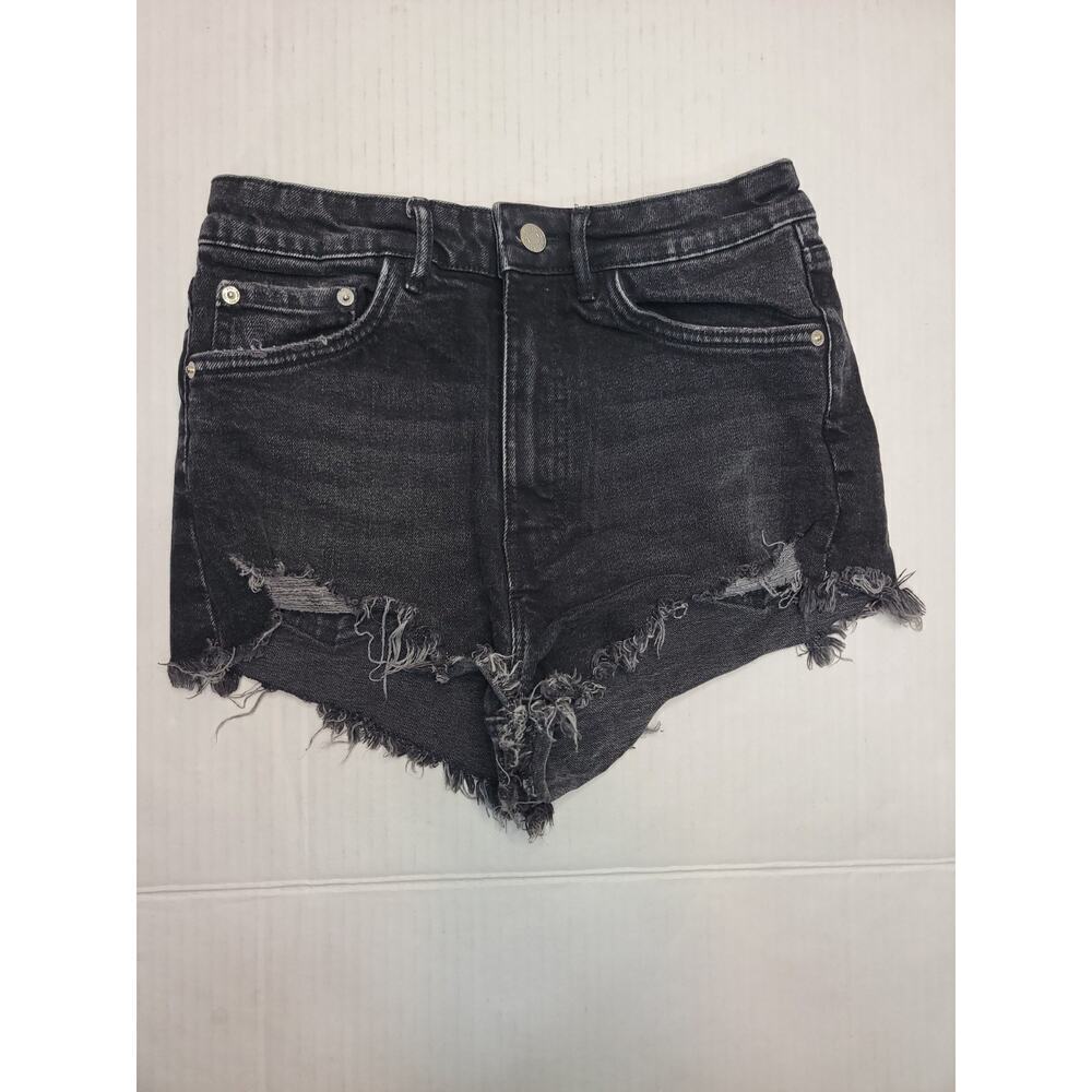 ZARA Denim Shorts Womens Size 6 Cut-off High Rise Stretch Charcoal Gray